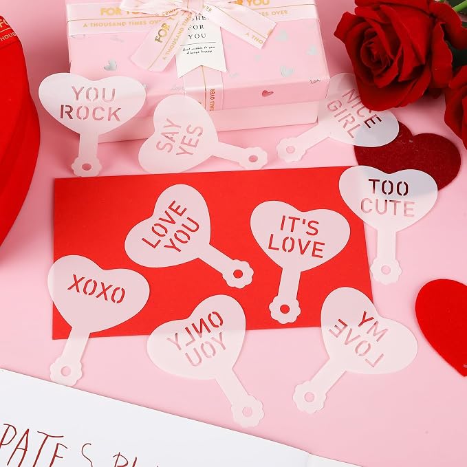 36 Pcs Valentine's Day Conversation Hearts Cookie Stencils for Baking | Plastic, Valentine's Day Party Baker Crafts, Coffee Baking Letter Happy Decoration, Heart Love Phrase Sign Template