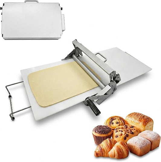 15.5" Folding Dough Sheeter Manual Dough Roller Machine with Sheeter Board Stainless Steel Dough Machine with 55 Adjustable Thicknesses Suitable for Pizza Pie Croissants and Puff Pastry