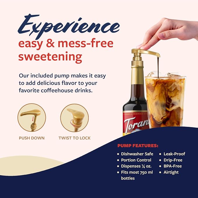 Torani Coffee Syrup, Maple Flavoring for Drinks, Glass Bottle with Pump Included, 25.4 Fl Oz
