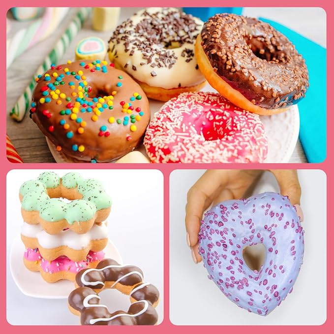 3 Pack Silicone Donut Pan, Non-stick Doughnut Molds for Baking, 6 Cavity Donut Maker Muffin Cupcake Bagel Making Tray (Gray, Pink, Blue)
