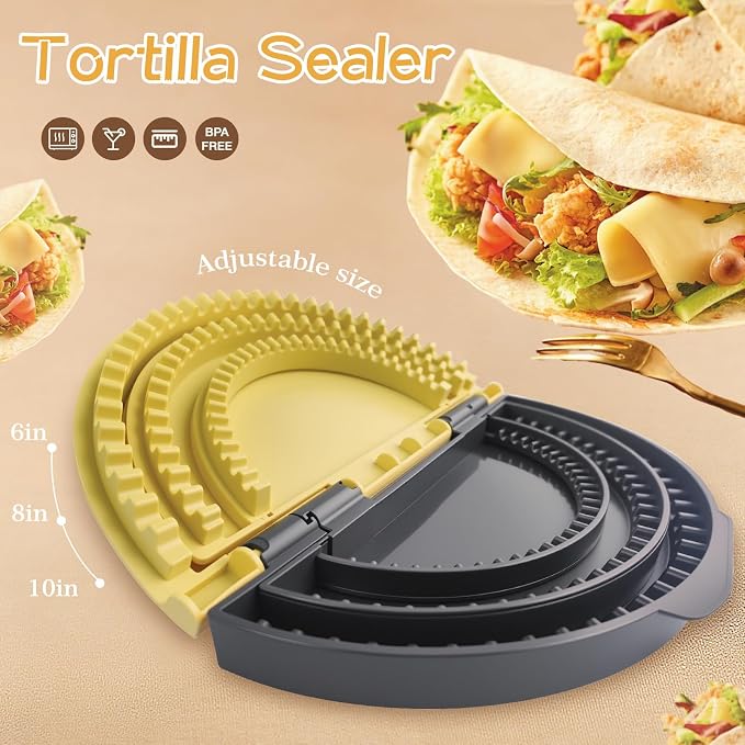 Tortilla Crimper and Sealer, 3-in-1 Multi-Size Pastry Crimper for Pie Crust, Empanada, Quesadilla, Tacos, Hand Pie Maker - 10”, 8”, 6” Molds | BPA-Free, Detachable, Dishwasher Safe Kitchen Gadget