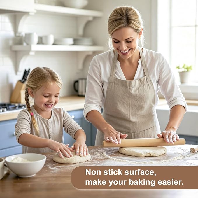 Syn-zer 17 Inch French Rolling Pin, Solid Beech Wood | Tapered Design, Non-Stick, Easy to Clean, Ideal for Baking Pie Crust, Pizza Dough, Fondant & Cookie Dough