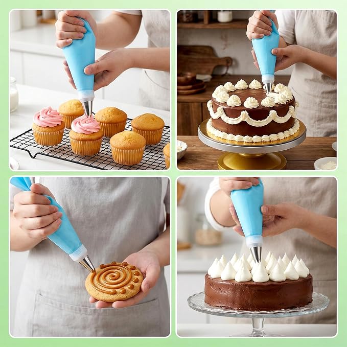 14Pcs Large Piping Tips Set, Stainless Steel Icing Nozzles Kit with Reusable Pastry Bag Cake Decorating Tip Set for DIY Pastry Dough, Cookie, Cupcake, Cakes and Baking
