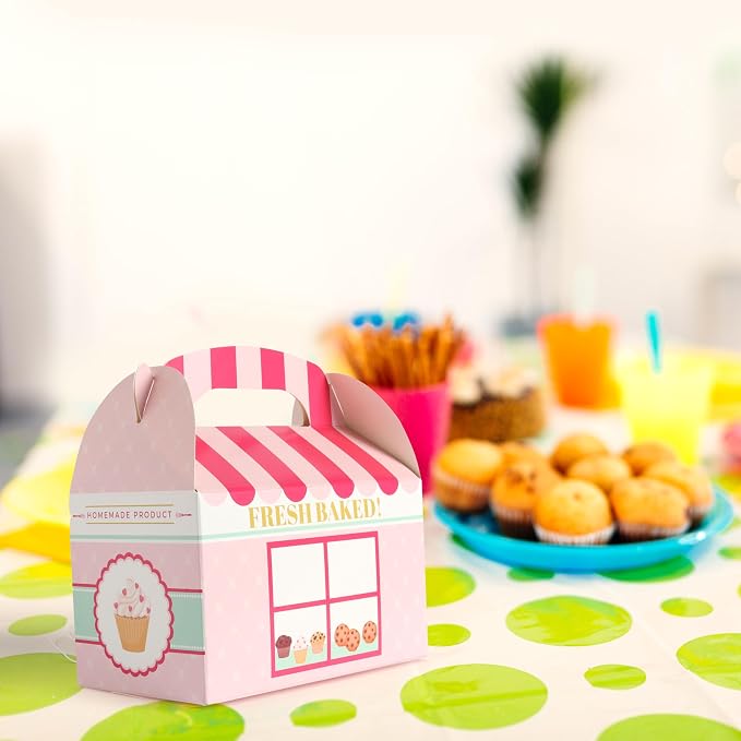 24 Bakery Favor Boxes Pink Treat Boxes with Handle Dessert Candy Gift Party Favors Cupcake Cookie Birthday Baby Shower Supplies