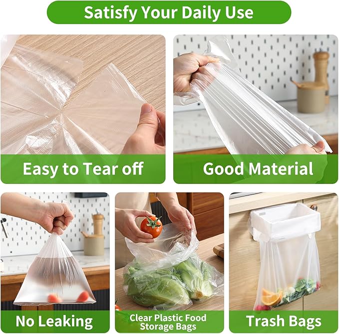 FungLam 12”×16” Clear Plastic Produce Bags Roll, Food Storage Bags for Bread, Vegetables, Fruits, Refrigerator Storage, Kitchen,350 Pcs/Roll.