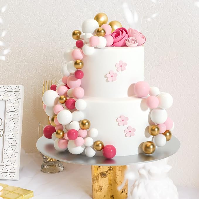 ASTARON 32 Pcs Ball Cake Topper Decorations Mini Balloons Cake Topper Sticks Foam Balls Cake Picks Cake Topper Balls Cake Decorations for Wedding Party Birthday Cake Decorating (Pink Gold)