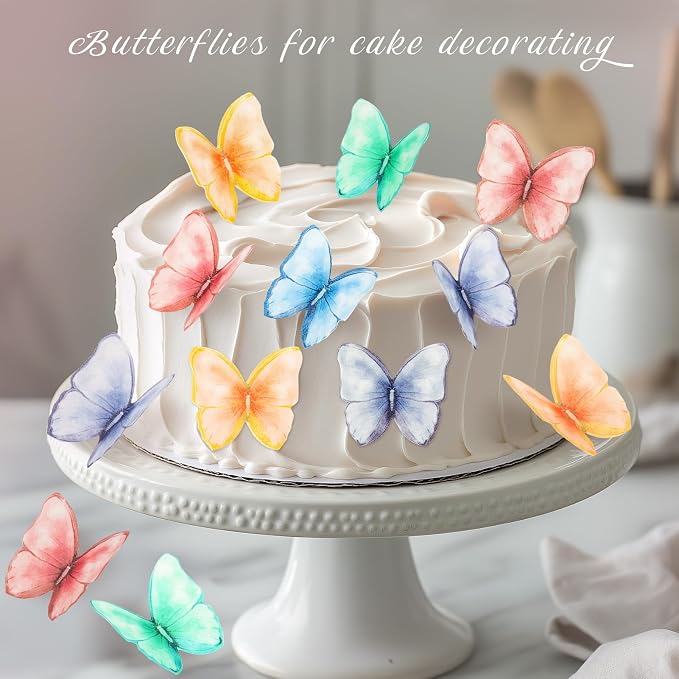 70Pcs Edible Butterfly Cupcake Toppers, Wafer Paper Butterfly Cake Toppers Edible Butterflies for Cake Decorating Wedding Birthday Party Baby Shower Cookies