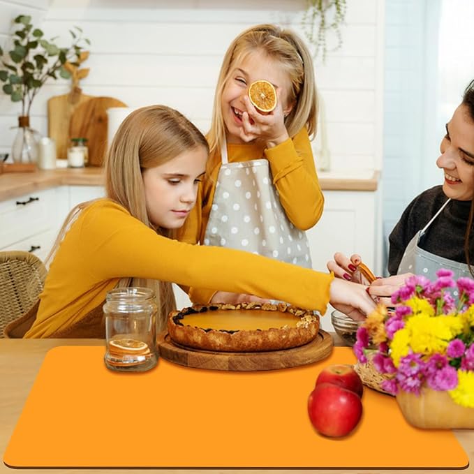 Extra Large Silicone Mats For Kitchen Counter, 27.6'' x 15.7'' Silicone Placemats for Kids, Nonstick Silicone Mat for Baking Crafts, Nonskid Heat Resistant Mat Orange Kids Placemats for Table,1Pcs
