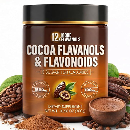 High Flavanol Cocoa Powder – 𝟏𝟓𝟎𝟎𝐦𝐠 Flavanols with 𝟕𝟎𝟎𝐦𝐠 Naturally Occurring Epicatechin, 𝟏𝟐𝐗 𝐌𝐨𝐫𝐞 𝐅𝐥𝐚𝐯𝐚𝐧𝐨𝐥𝐬 𝐓𝐡𝐚𝐧 𝐂𝐨𝐜𝐨𝐚 Antioxidant Support for Circulation, Energy & Daily Wellness, Non-Alkalized Cocoa (1)