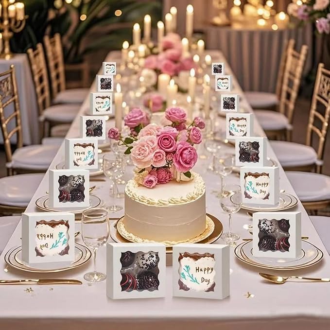 3.2x3.2x1.5 Inches 50PCS Mini Bakery Boxes with Window for Cookies, Soap, Chocolate Truffle, Donut, Macaron(White)