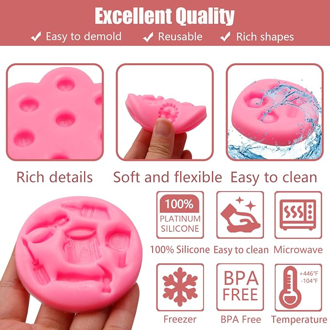 Hand Tools Silicone Mold 4 Pcs, Construction Tools Fondant Molds Gears Screw Nut Candy Molds for Chocolate Cake Decoration Cupcake Topper Cake Polymer Clay Crafts Epoxy Resin
