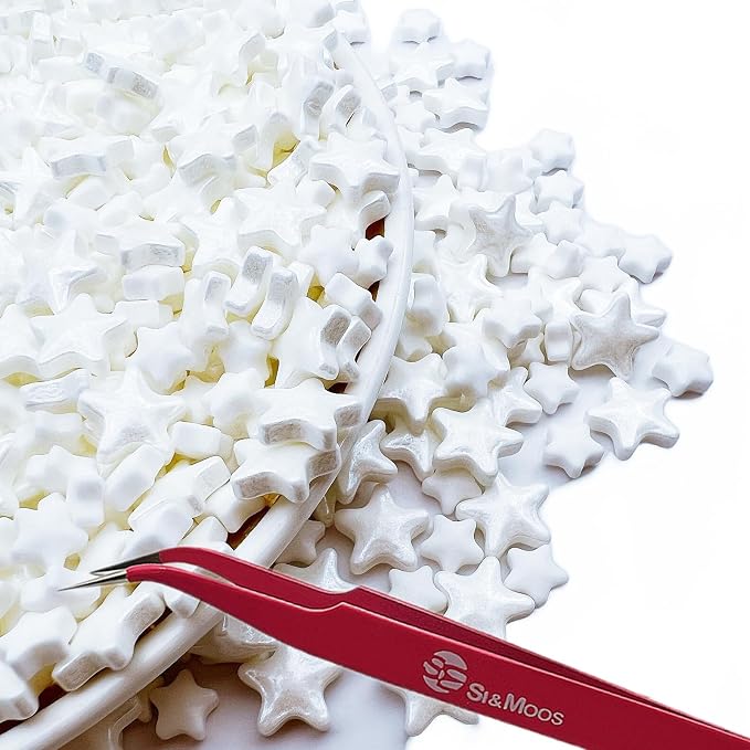 SE Si&Moos White Star Sprinkles for Cake Decorating Star Cake Decorations Large and Small Edible White Stars, Shower Party Birthday Halloween Christmas Supplies 3 OZ with Tweezers