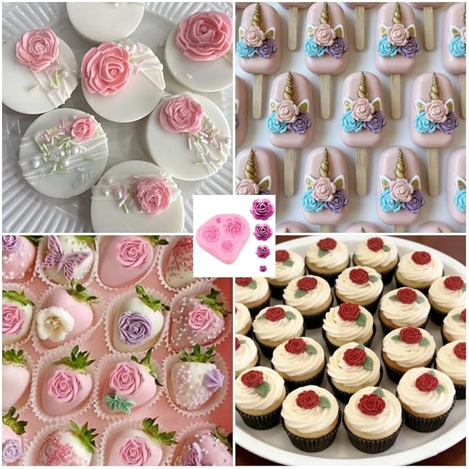 Roses Mold Flower Silicone Cake Molds Chocolate Sugarcraft Decorating Fondant Fimo Tools 4 Size Pink 2 Piece