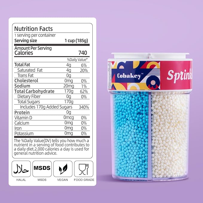 Edible Nonpareils Sprinkles Blue Pink Purple White Nonpareil Sprinkle Mix Rainbow Pastel Sprinkles for Cake Decorations Baking Ice Cream Cookies Cupcake Topper 6.5 ounces