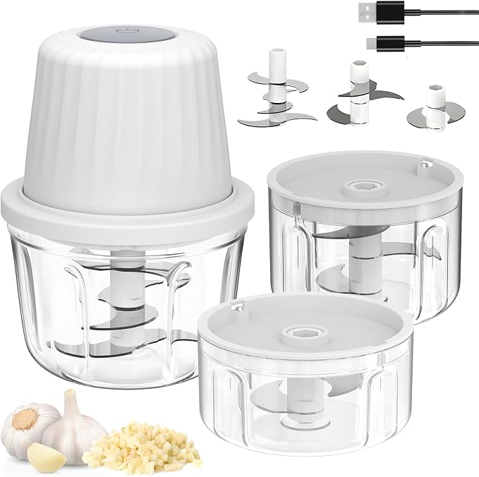 Mini Food Processor Cordless Set with Multiple 3*(400ml+250ml+100ml) Bowls＆ 6+3+2 Blades, Small Garlic Chopper Mincer, USB Rechargeable Battery Vegetable Chopper,Wireless Electric Meat Blender Grinder