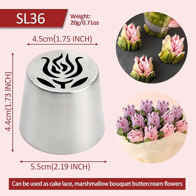 Extra Large Russian Piping Tips for Marshmallows Stainless Steel Flower Frosting Nozzles many styles Cake Decorating Baking tool for Buttercream, Cupcakes Cookies(SL36)