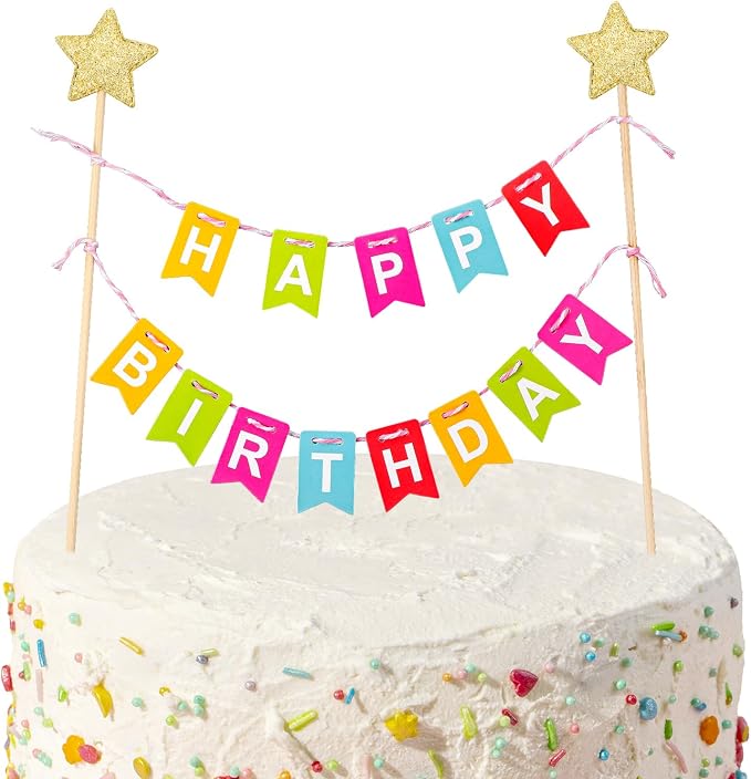 1 Set Mini Rainbow Cake Topper, Happy Birthday Cake Flag Banner, Golden Star Cake Topper, Colorful Rainbow Cake Decoration for Boys Girls Birthday Baby Shower Party Baking Decoration Supplies, Style 2