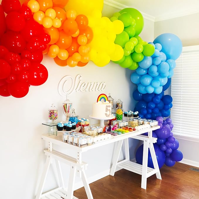 Voircoloria 134pcs Rainbow Balloon Arch Kit Different Sizes 18" 12" 10" 5" Assorted Color Latex Balloon Garland Arch Kit for Birthday Baby Shower Graduation Wedding Gender Reveal Party Decorations