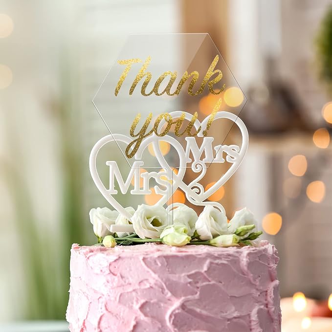 Yalikop 2 Pieces Acrylic Cake Topper Blank Clear DIY Birthday Personalized DIY Cake Topper for Custom Wedding Birthday Festival Party(Hexagon Style)