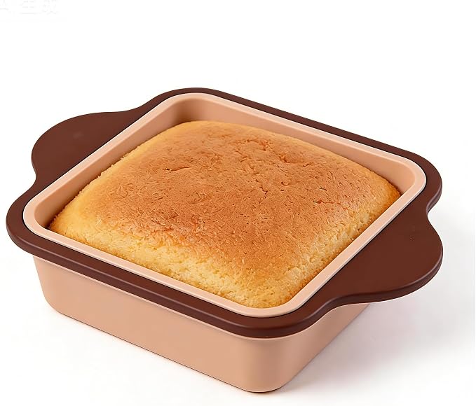 Nonstick Silicone Brownie Pan with Handles, Square Baking Pan for Brownies, Cake, Bread, Lasagna and Casserole, BPA Free, Easy Release and Easy Clean