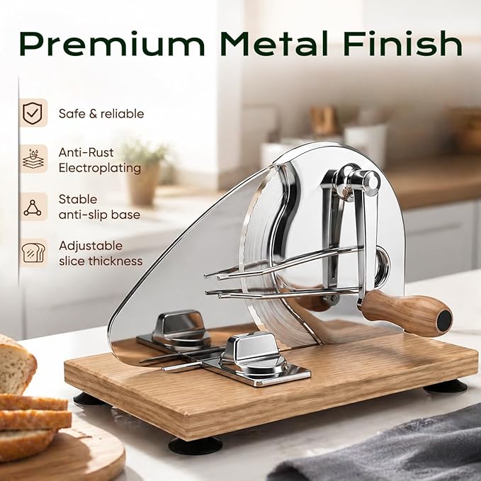 Saluna Manual Bread Slicer for Sourdough and Homemade Bread, Adjustable Bread Slicer with Hand Crank, Stainless Steel Blade and Suction Base