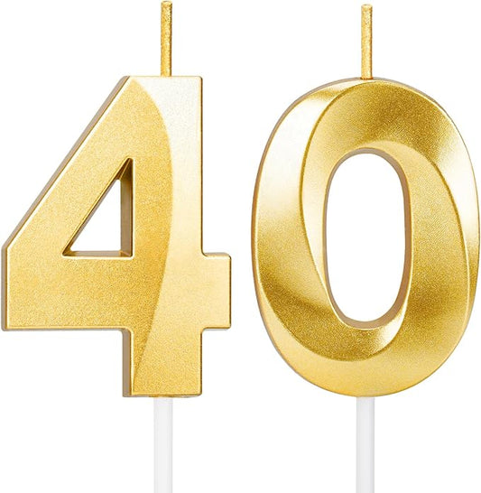 40th Birthday Candles for Cake,Gold Number Candles for Happy Birthday Cake Toppers,Birthday Decorations for Women Men Party Anniversary Wedding