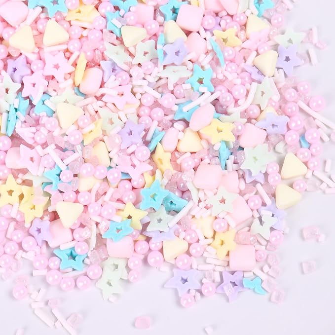 Pastel Sprinkles for Cake Decorating, 4.2oz Edible Sprinkles Mix Pearl Sugar for Cupcake Topper, Cookie, Chocolate Cake Decorations For Baking Party (star,sanding sugar,multishape)