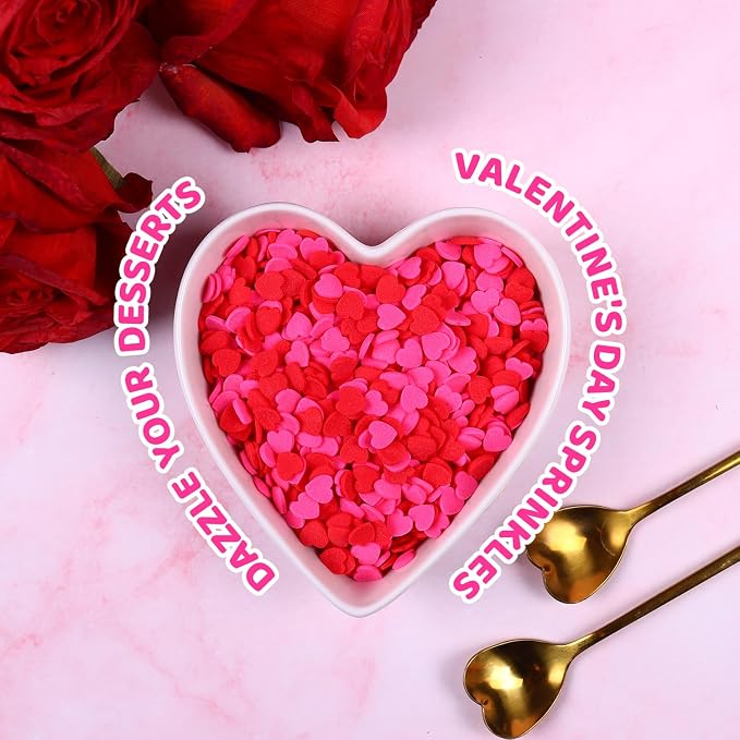 Red Pink Heart Confetti Sprinkles for Cake Decorating, 3.52oz Edible Valentine Sprinkles Bulk for Cupcake Toppers Baking Cookie Ice Cream Dount Chocolate