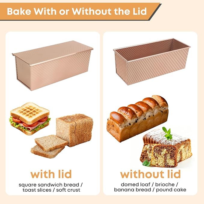 Pullman Loaf Pan with Lid Set of 3, Aluminized Steel Bread Pans for Homemade Sandwich Bread, 4 Inch Mini, 8.4 Inch Daily and 13 Inch Family Loaf Pans for Oven Baking