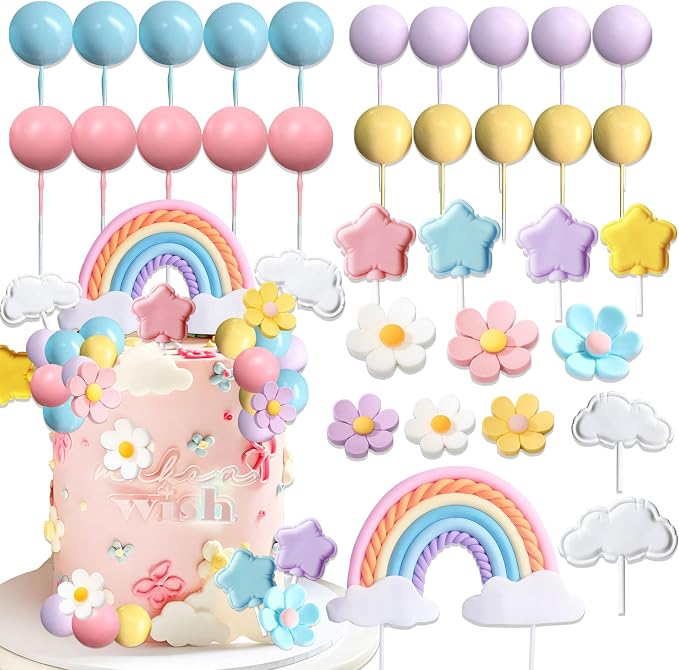 Boho Cake Topper Flower Cake Decorations Wedding Party Supplies Rainbow Cake Topper