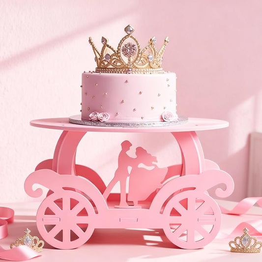 Lallisa 12" Pink Princess Cake Stand 3D PVC Cake Decorations with Prince and Princess Themed Holder Dessert Stand Centerpieces for Wedding Birthday Party Supplies