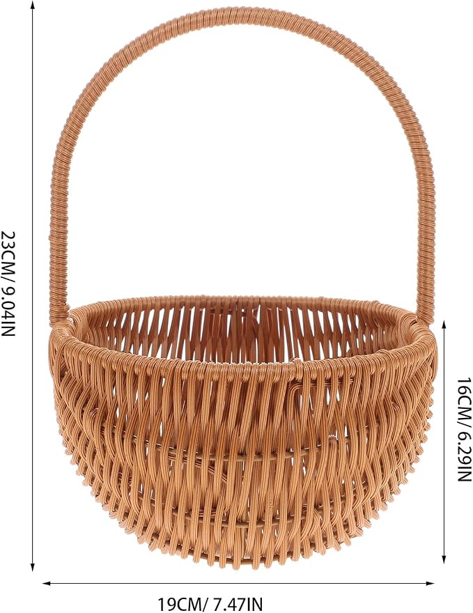 Small Woven Basket with Handle, Plastic Rattan Wicker Easter Basket for Picnic, Harvesting, Home Storage And Decor, Splinter-free, Light Brown, 9. 04 Inch