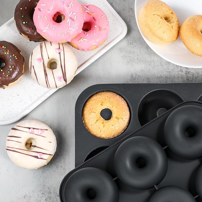 Webake 2 Packs Platinum Silicone Donut Pans for Baking, 3.2 Inch Non-Stick Donut Molds, 9-Cavity Donut Pans Bagel Molds, Food-Grade BPA Free & Dishwasher Safe