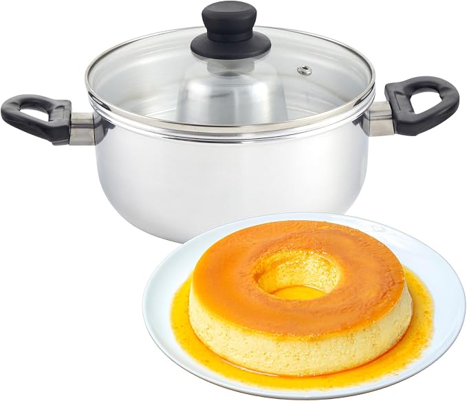 IMUSA 8in Small Aluminum Flan Double Boiler Baño Maria with Lid, 3Qt Dessert Pot for Flan, Custards, Pudding and Traditional Latin Recipes