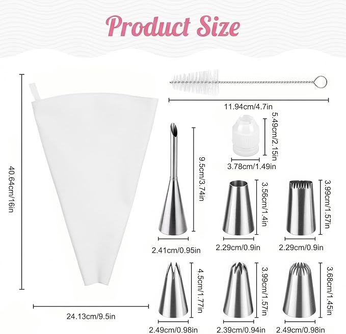 9 PCS Frosting Piping Kit, Reusable Piping Bags and Tips Set, Reusable Pastry Bags with 6pcs Large Stainless Icing Tips, Bag Couplers, Cleaning Brush, Professional Baking Kit for Cakes, Cookies