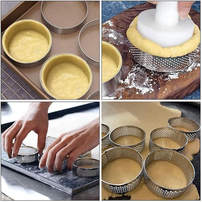 10 Pcs 2.37 Inch 304Stainless Steel Tart Ring, Heat-Resistant Perforated Cake Mousse Ring, Round Ring Baking doughnut tools (6cm)