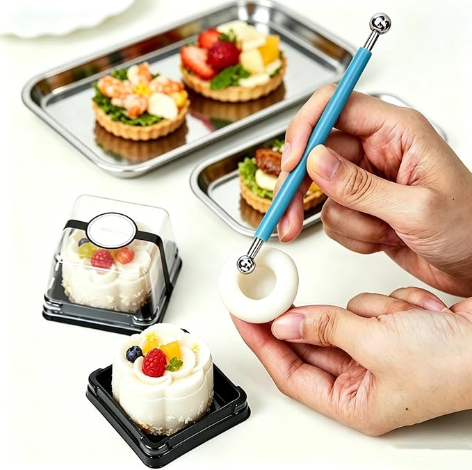 Antrader Cake Decorating Metal Ball Fondant Tool,(8Pcs + 4Pcs) | Double Ended Sculpting Tools Set for Cake Flower Sculpture Pottery