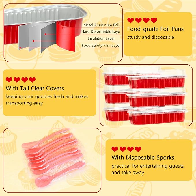 LNYZQUS Mini Loaf Pans with Lids 25 Pack, 6.8oz Individual Cake Tins Foil Baking Pan for Small Bread Loaves, Disposable Muffin Cups Little Aluminum Containers for Christmas Baking Gifts -Red