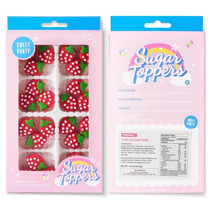 Strawberry Icing Decoration 24 Count Edible Royal Icing Decorations Spring Sprinkles DIY Candy Dessert for Baking Cookie Cake Cupcake Topper Easter Birthday Party Decoration Supplies