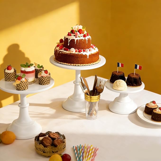3 Piece Cake Stand Set White Cake Holder Metal Round Cupcake Stands 8/10/12 inch Dessert Table Display for Birthday Parties, Baby Shower,Wedding Banquets and Ceremonies