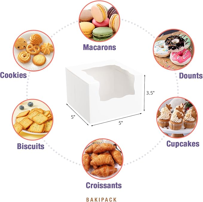 25 Roll Cake Boxes, White Bakery Boxes with Window, 5x5x3.5 inches Cookies Boxes Pumpkin Roll Container Donut Boxes Pastry Cake Packaging