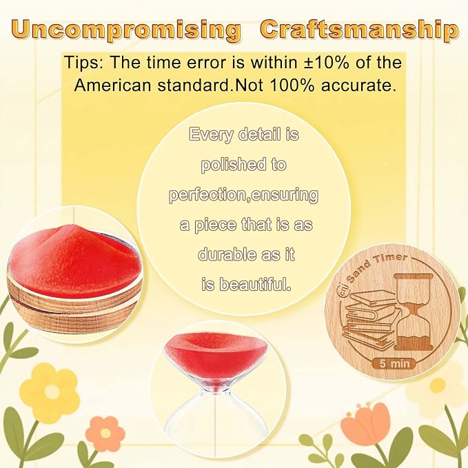 CNCJ Sand Timer 5 Minute, Wooden Red Hourglass Sand Clock Watch 5 Min, Small Reloj De Arena 5 Minutos, Glass Five Minute Sandglass for Desk Decor Kitchen Classroom Game Decorative