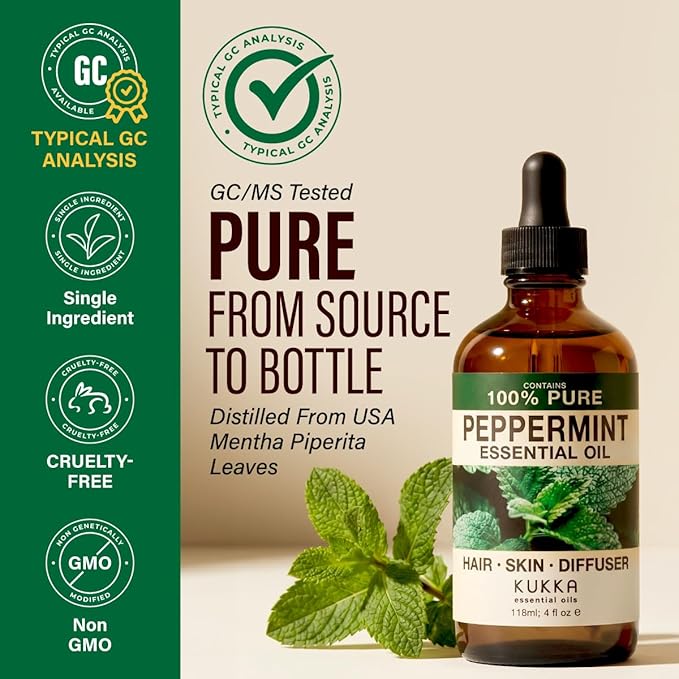 100% Pure Peppermint Oil - 4 Fl Oz Peppermint Essential Oil for Hair, Skin, Diffuser, Aromatherapy & DIY Soap Making Scent