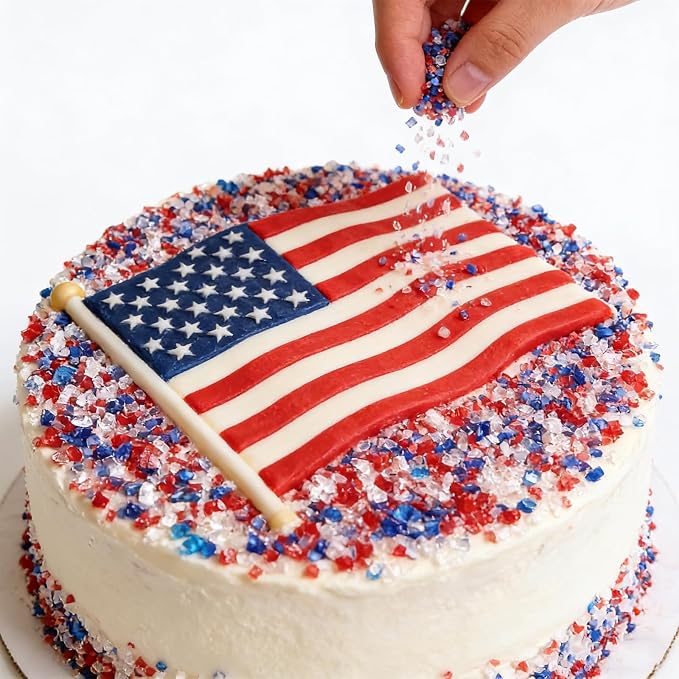 Sentovac Red White Blue Sanding Sugar Crystals for Baking Edible Crystals Sparkling Sugar Patriotic Sprinkles 4th of July Cake Cookie Cupcake Topper Ice Cream Decoration Supplies