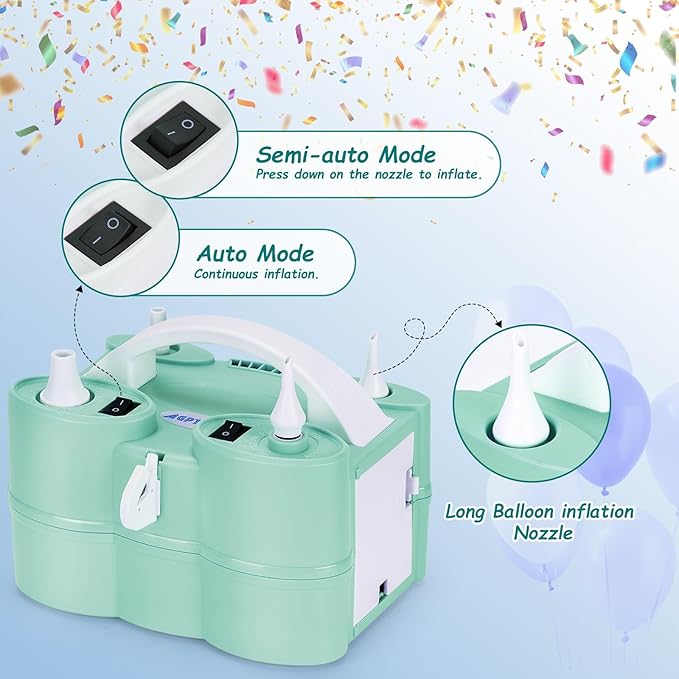 AGPTEK Electric Air Balloon Pump, 110V 600W Rose Red Portable Dual Nozzle Inflator/Blower for Party Decoration