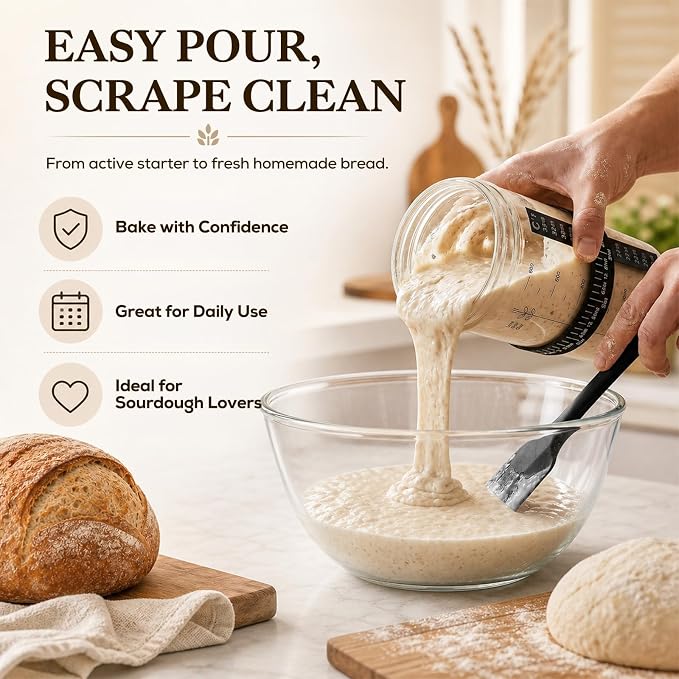 24 oz Sourdough Starter Jar Kit, Glass Sourdough Starter Jar with Date Mark, Thermometer, Scraper, Cloth Cover & Lid, Complete Sourdough Baking Supplies for Beginners & Pros
