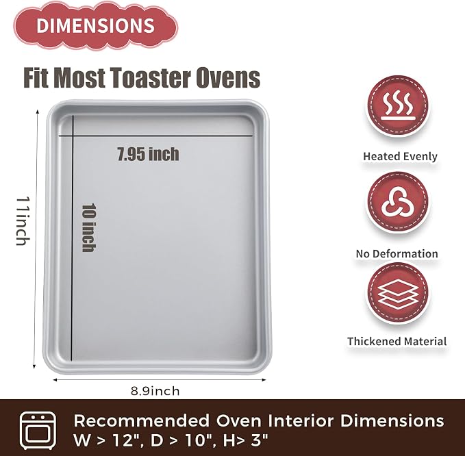 Toaster Oven Pans for Baking,Shinsin 2-PACK 11-Inch Nonstick Baking Trays, 57% Thicker Cookie Sheet Pans Set, Dishwasher Safe and Heavy Duty Small Replacement Trays for Oven (Silver)