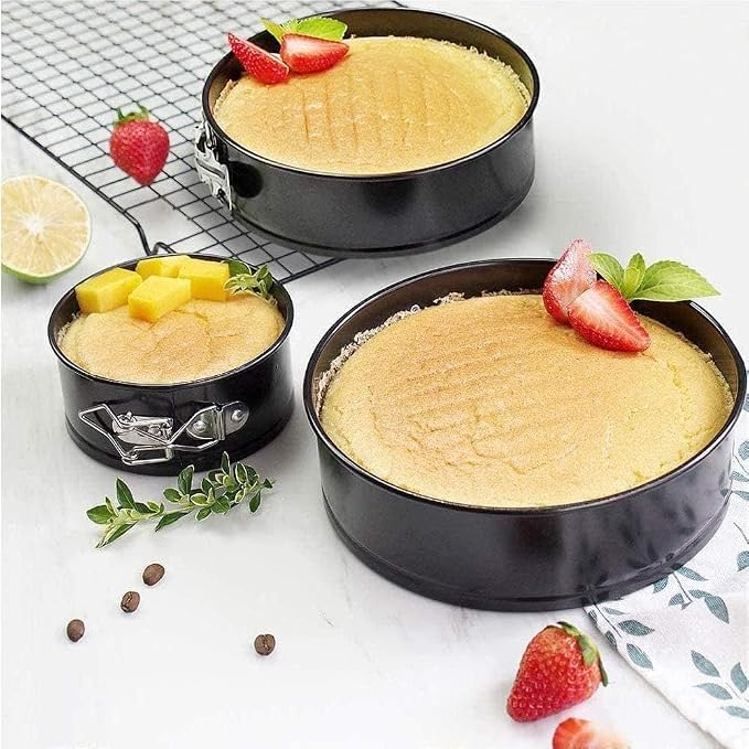 Set of 3 Round Non-Stick Springform Cake Pans with Removable Bottom, Leak-Proof Hinged Baking Molds for Cheesecake and Sponges (3)