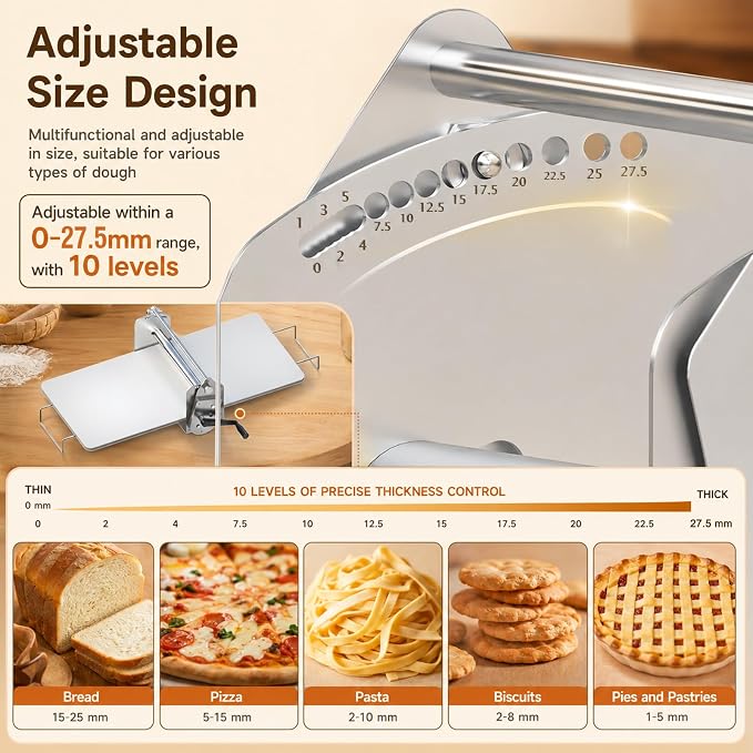Manual Dough Sheeter, Counter Top Dough Sheeter, Compact Dough Sheeter Machine For Bakery Pizza，12 IN Wide Dough Machine With Adjustable Thickness, 304 Stainless Steel