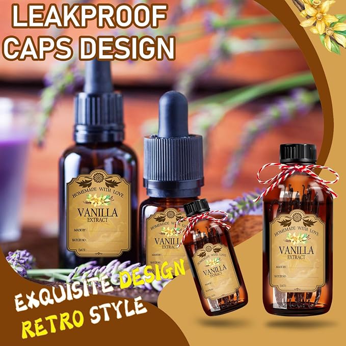 15PCS Vanilla Extract Labels, Holiday Gift Stickers Homemade Vanilla Stickers, Vintage Vanilla Extract Labels for 8 oz,16 oz Bottles (2.95inch X 2.16inch)